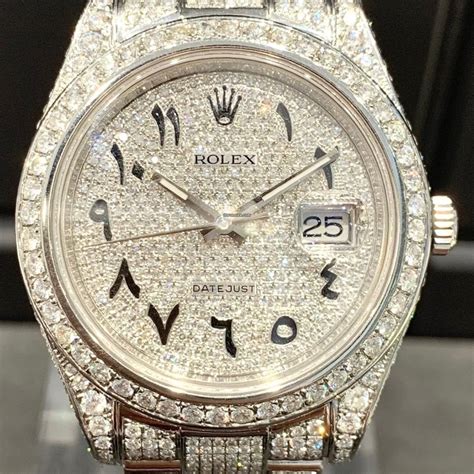 iced out watch rolex|iced out rolex arabic dial.